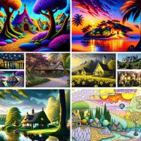 ☾ Landscape Cartoon House Pre-Printed Cross Stitch Embroidery Kit DMC Threads Painting Sewing Craft Hobby Jewelry Design Package