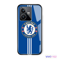 เคสโทรศัพท์Vivo Y35 Y22 Y22S /Vivo V25 Pro 5Gหรูหราลีกฟุตบอลโทรศัพท์กรณีโลโก้ตรากรณีกระจกนิรภัยปลอกป้องกันโทรศัพท์กลับกันกระแทกปก