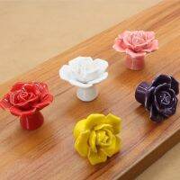 【LZ】✔◕  Ceramic Flower Rose Drawer Knobs Rural Cabinet Cupboard handles 41mm diameter 34mm height Fashion Furniture Handles Hardware