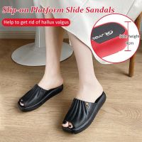 Women Casual Slip-on Platform Slide Sandals Slope heel Thick bottom Square head High heels Sponge cake bottom Kick slippers