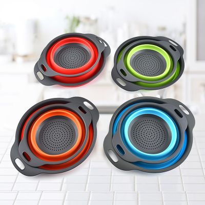 【CC】❣  Folding Filter Basket Silicone Plastic Round Telescopic Drain To Store Fruit Vegetable
