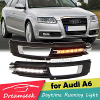 ไฟวิ่งกลางวัน LED สำหรับรถ Audi A6 C6รถรุ่น2009 2010 2011 DRL ฝาครอบไฟตัดหมอกไฟขับขี่พร้อมไฟเลี้ยวสีเหลือง