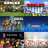 ผ้าฉากหลังไวนิลสำหรับอาบน้ำเกม Roblox ปรับแต่งได้รูปภาพวันเกิดพื้นหลังเด็กสำหรับตกแต่งงานปาร์ตี้ฉากหลังของเด็กผู้ชาย