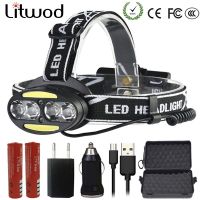 【lz】◊  Litwod-Z25 LED farol lâmpada principal lanterna tocha lanterna luz principal para acampar 4 x T6   2 x COB   2 vermelho