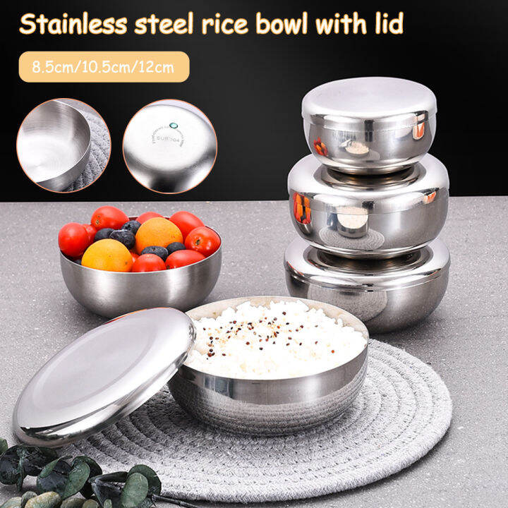 Seangel Korean Stainless Steel Rice Bowl with Lid Set, Korean Kitchen