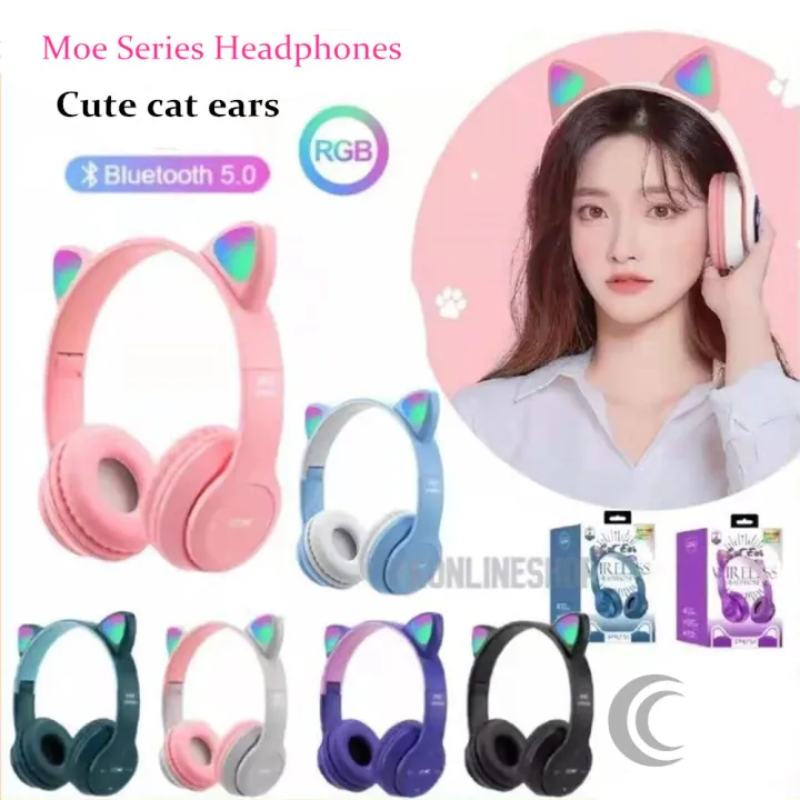 【PHM】Y47 P47m Wireless Headphones Cat Ear with Mic Bluetooth Headset
