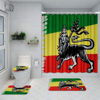 Rasta Flag Painted On Wooden Bathroom Set The Lion Of Judah Wall Art Waterproof Shower Curtain Toilet Cover Mat Non Slip Rug