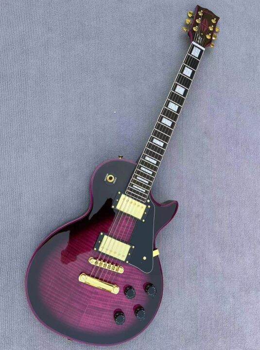 Classic Gibson Les Paul Custom Flame Maple Top Electric Guitar Purple Red Colour Choose Lazada