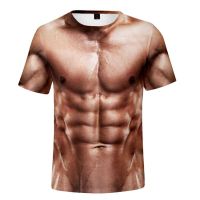 2022 Summer Funny 3D Muscle T Shirt Mens New Short-Sleeved Fitness Cool Top Tee Streetwear Cosplay Fake Muscle T Shirt Belly