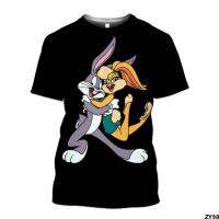แขนสั้น 3D ผู้ชายพิมพ์ลายบุคลิกภาพดิจิตอลสนุกคอกลมการ์ตูนแอนิเมชัน Bugs Bunny เทรนด์หลวม T เสื้อ