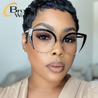 (Bros Woo) Cat Eye Half Frame Anti Blue Light Oversized Glasses New Western Ins แว่นตาแฟชั่นวินเทจ