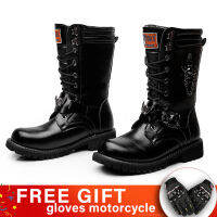 Fashion Motorcycle Army Boots Men Military Combat Metal Retro Artificial Leather Punk Martin Motocicleta Botas Protective Gears