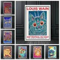 Nordic Psychedelic แมว Louis Wain Kaleidoscope โปสเตอร์ภาพวาดผ้าใบโปสเตอร์และพิมพ์โปสเตอร์ผนังห้องนั่งเล่นตกแต่งบ้าน New