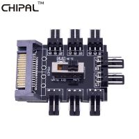 Chipal 15pin Sata Power 1ถึง8หลายทาง Splitter 3pin 12V พัดลมทำความเย็นฮับความเร็วสูงต่ำปิดตัวควบคุมสำหรับคอมพิวเตอร์พีซีคูลเลอร์