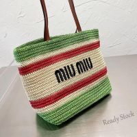 【Ready Stock】 ❖┅ C23 Striped Large Capacity Bag Summer Commuter Tote Versatile Shoulder Female Woven M777777-0519