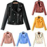 สตรีหนัง PU สบายๆรถจักรยานยนต์ Biker เข้ารูปพอดีสั้นแจ็กเก็ตพังค์ซิป