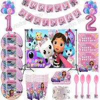 Pink Gabby Dollhouse Suit Girls Birthday Party Decorations Cutlery Set Balloon Cups Plates Baby Shower Gifts Doll house Supplies