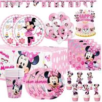 ∋▧ Minnie Mouse Birthday Party Decoration Girls Disposable Tableware Set Cups Plates Tablecloth Balloon Baby Shower Party Supplies