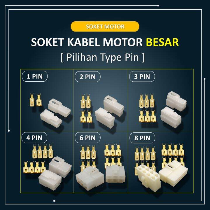 Soket Konektor Kabel 1 2 3 4 6 8 Pin BESAR 1 SET Lengkap dengan Skun ...