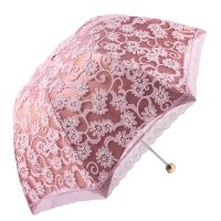 Luxury Pink Lace Umbrella Women Three Folding Parasol Umbrella Outdoor Windproof Sun Protection Umbrellas Womens Rain Umbrellas