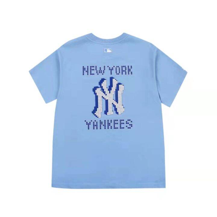 mlb-เสื้อยืด-logo-ny-t-shirt-oversize-เสื้อกีฬาแขนสั้นคู่รักแฟชั่นลำลอง