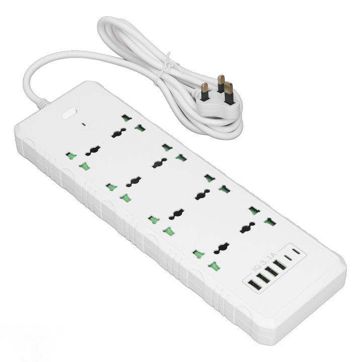 power-socket-สีขาว-pc-ปลอกฉนวน4-usb-2-pd-8พอร์ต-power-strip-2m-extension-lead-uk-plug-110-265v