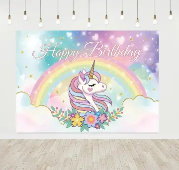 Rainbow Unicorn Backdrop Happy Birthday Party Decorations Banner for Girls  5x3ft