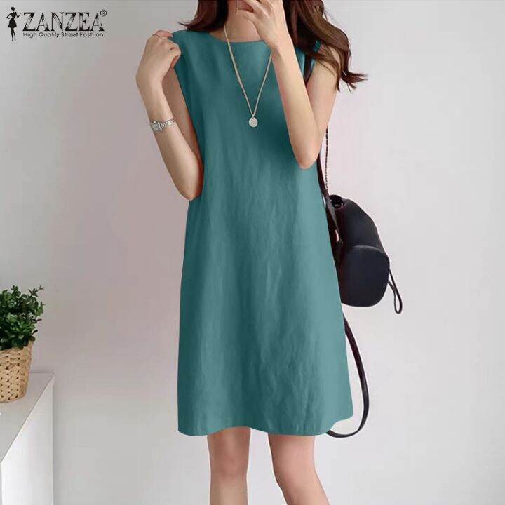 Zanzea Korean Style Women Beach Summer Sleeveless Tank Sundress O Neck