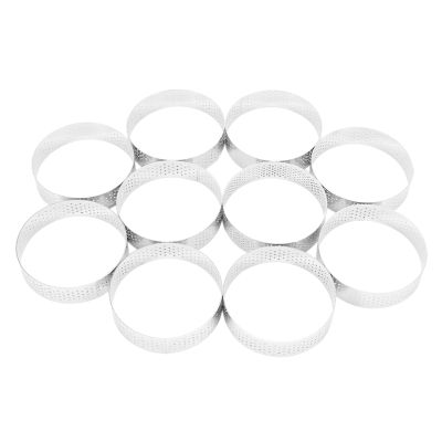 10 Pcs Circular Stainless Steel Tart Ring Tower Pie Cake Mould Baking Tools Perforated Cake Mousse Ring,8cm