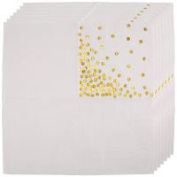 Gold Dot Cocktail Napkins (50 Pack)3-Ply Paper Napkins with Gold Foil Polka Dots Perfect for Birthday Party, Baby Shower, Bridal Shower, Holiday Celebration &amp; Wedding