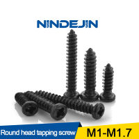 NINDEJIN 100Pcs หัวกลม Phillips สกรูด้วยตนเอง M1 M1.2 M1.4 M1.5 M1.7เหล็กคาร์บอนสกรูไม้