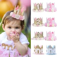 1st Birthday Party Decor Hat Kids 1 2 3 Year Happy Birthday Boy Girl First Birthday Party Baby Shower Decor Pink Kids Crown Hat