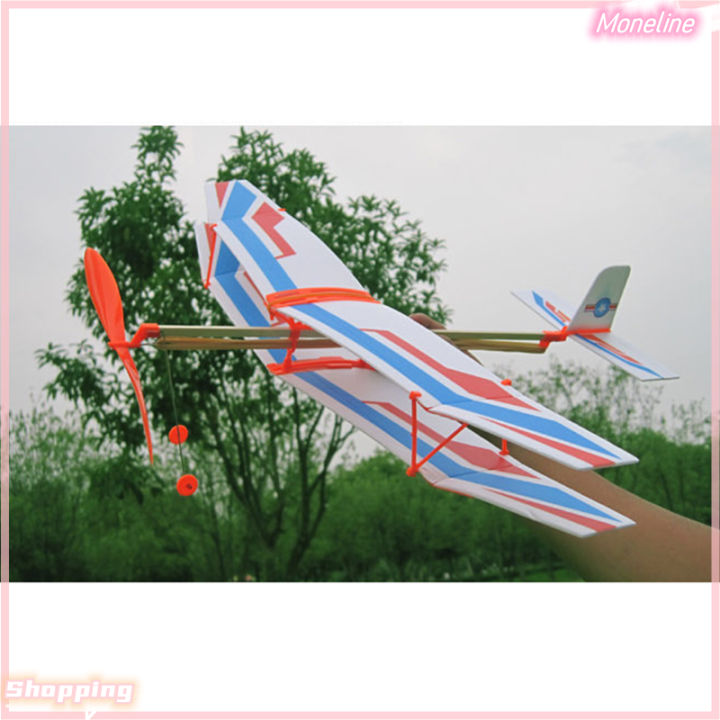 มอนไลน์-ของเล่นเสริมการเรียนรู้เด็กขับเคลื่อนด้วยหนังยางเครื่องร่อนเครื่องบินปีก2ชั้นประกอบของเล่นเครื่องบิน