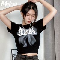 Molisa Fashion เสื้อยืด เสื้อยืดผูหญิง เสื้อครอป สไตล์เกาหลี แฟชั่น 2023 0713