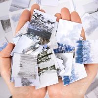 46Pieces Box Mini Stickers White Adhesive Winter Landscape Album Material Label Decorative loop Collage Square Scrapbook 4CM Stickers  Labels