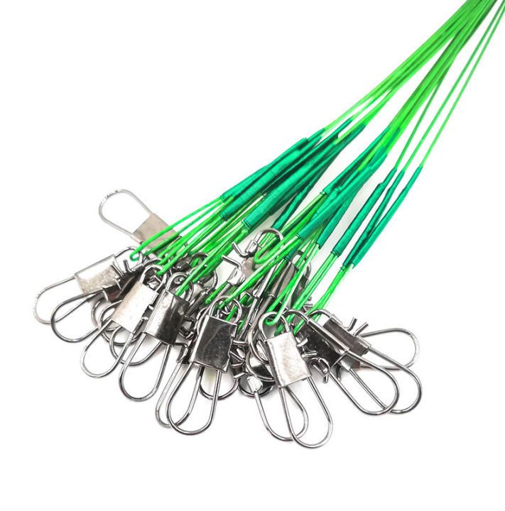 kuvn-10ชิ้น-ล็อต-wire-leader-with-swivel-anti-bite-fishing-line-15-20-30cm-fishing