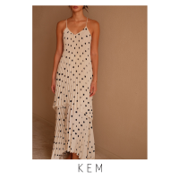 Kemissara Florence V Neck Scoop Back SET (Top &amp; Skirt) - Polka Print เสื้อคอวีผูกหลัง เเละกระโปรงเอวelastic