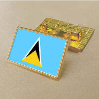 Saint Lucia flag pin 2.5*1.5cm zinc die-cast PVC colour coated gold rectangular medallion badge without added resin