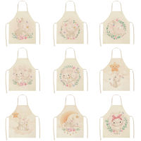 Cute Rabbit Cotton Linen Sleeveless Aprons Kitchen Women Pinafore Home Cooking Baking Waist Bib 55x68cm