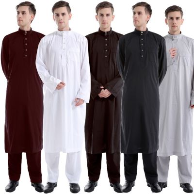 ชุดมุสลิมชุดเสื้อคลุมผู้ชาย Thobe Eid Ramadan เสื้อผ้าอธิษฐานปากีสถานชุดมุสลิมอาหรับซาอุดิอาระเบียไก่งวงตุรกีชายสองชิ้นเสื้อผ้าสำหรับผู้ชาย