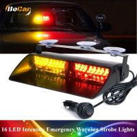 12V RGB 16 LED High Intensity Emergency Hazard Warning Strobe Lights Suction Cups for Police Law Enforcement Vehicles Truck Lamp