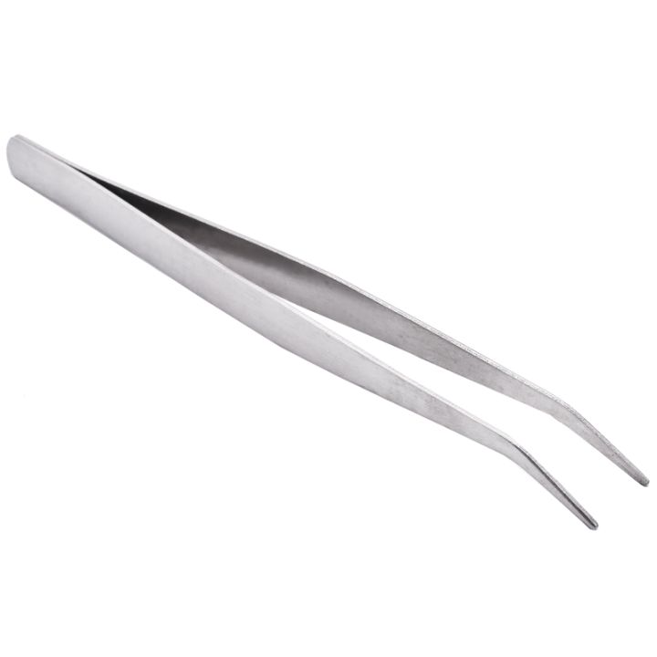 5-9-long-silver-tone-bent-curved-tip-tweezers-forceps-plier-hand-tool