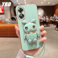 YBDเคสกระต่ายน่ารักสำหรับ OPPO A78 4G A17 A17K A16K A16E เคสโทรศัพท์การ์ตูนขาตั้งกล้องแบบสามมิติฟรีสายคล้องเคสซิลิโคนแบบนิ่ม