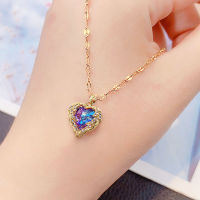 [net red new style] light luxury ocean Heart Necklace ins clavicle chain female super flash colorful crystal girlfriends gift LVO4 LVO4