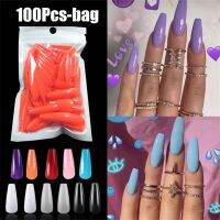 Hot New 100Pcs Long False Nail Shiny High-Hard Ballerina Simple Pointed Fake Full Nail Tips Extension Press on Manicure Tools fenguhan