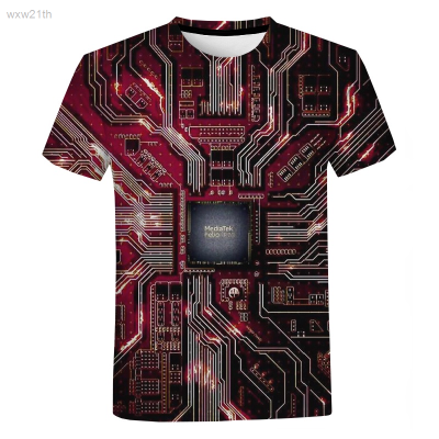 2023 New Casual T-shirt Short Sleeve 3d Electronic Chip Printing Extra Large Harajuku Street Style Extra Large Mens Fashion Woman Unisex