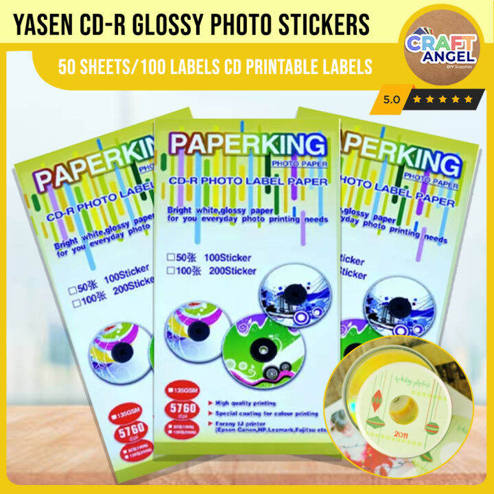 Yasen CD R Glossy Photo Stickers 50 Sheets 100 Labels CD Printable 