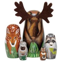 【CW】 5Pcs/Set Hand Painted Wooden Nesting Dolls Matryoshka Deer Animal Figurines Toy Tabletop Ornaments Toys Gift Crafts