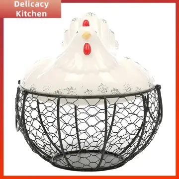 Egg Basket Chicken Holder Shaped Metal Wire Fruit Basket, Iron Egg