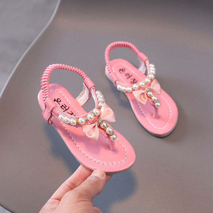 รองเท้าแตะเด็กผู้หญิงสไตล์โบ๊คต์ในฤดูร้อนเด็กทารกรองเท้าเจ้าหญิงคริสตัลไข่มุก